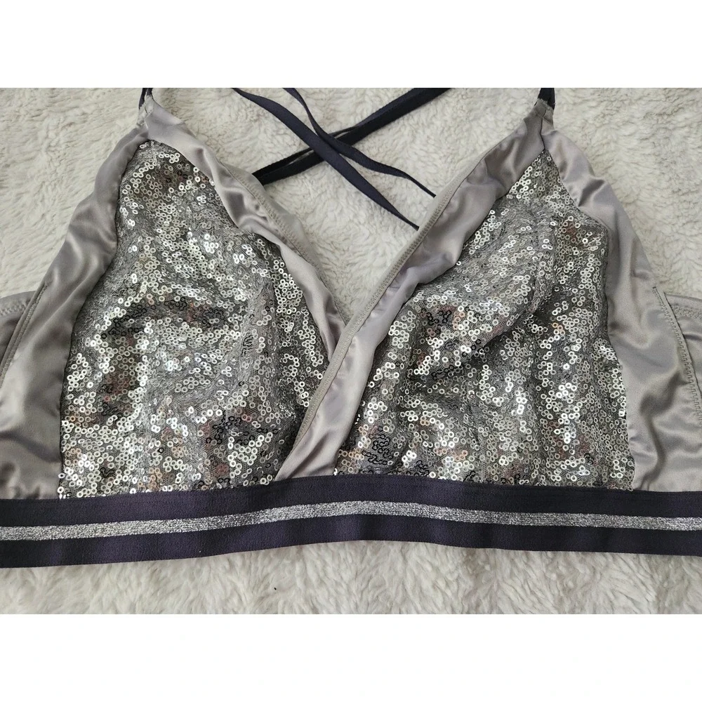 Cacique Womens Sequin Bralette Size 18/20 Gray Silver Glitter Sparkle